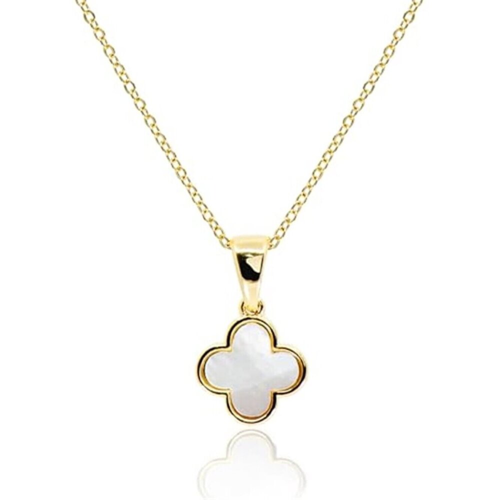 Dainty Four Leaf Clover Necklace Mother of Pearl Women's